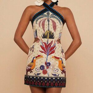 Multicolor Women's Vacation Floral Print Short Halter Neck Casual Dress